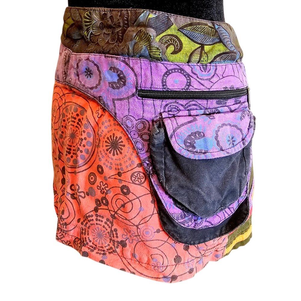 Patchwork Adjustable Mini Skirt With Bum Bag - Hi… - image 2